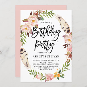 Bohemienveren en Floral Wreath Birthday Party Kaart