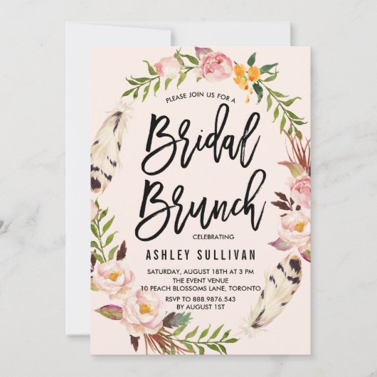 Bohemienveren en Floral Wreath Bridal Brunch Kaart (Voorkant)