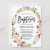 Bohemienveren en Floral Wreath Pink Baptisme Kaart (Voorkant)