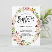 Bohemienveren en Floral Wreath Pink Baptisme Kaart (Staand voorkant)