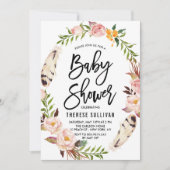 Bohemienveren en Floral Wreatinroze Baby shower Kaart (Voorkant)
