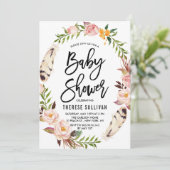 Bohemienveren en Floral Wreatinroze Baby shower Kaart (Staand voorkant)