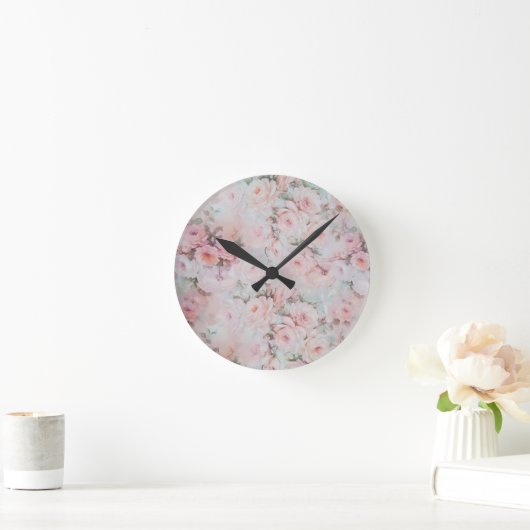 Bohemiroze blauwgroen bloempatroon ronde klok (Huis)