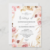 Bohemiroze en beige Floral Pampas Grass Wedding Kaart (Voorkant)