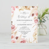 Bohemiroze en beige Floral Pampas Grass Wedding Kaart (Staand voorkant)
