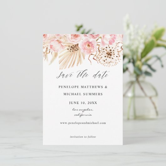 Bohemiroze Floral bespaart de datum Save The Date (Staand voorkant)