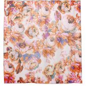 Bohemiroze oranje bruin blauwgroen rozen floraal douchegordijn (Voorkant)