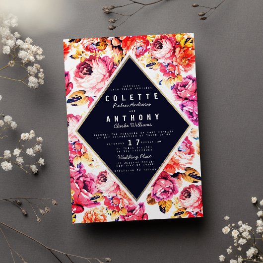 Bohemiroze oranje rozen bloembruiloft kaart