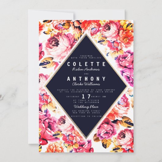 Bohemiroze oranje rozen bloembruiloft kaart (Voorkant)