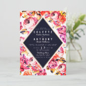 Bohemiroze oranje rozen bloembruiloft kaart (Staand voorkant)