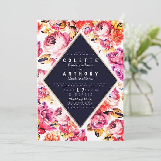 Bohemiroze oranje rozen bloembruiloft kaart (Staand voorkant)