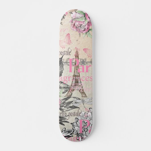 Bohemiroze zwarte flora Paris Eiffeltoren typo Persoonlijk Skateboard (Voorkant)