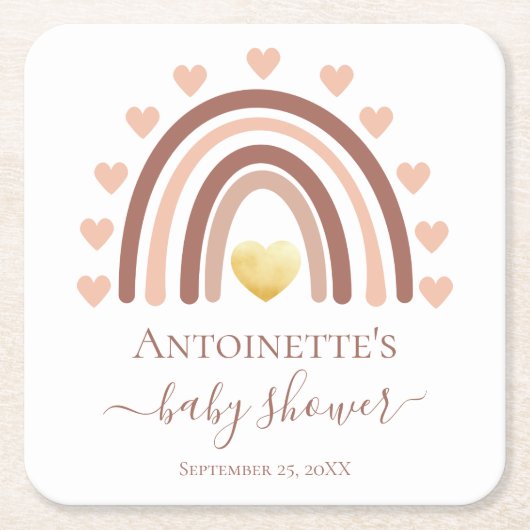 Bohemisch Baby shower Aangepast genaamd Kartonnen Onderzetters (Voorkant)