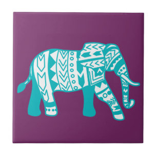 Bohemisch Blauwgroen Tribale Elephant Tegeltje