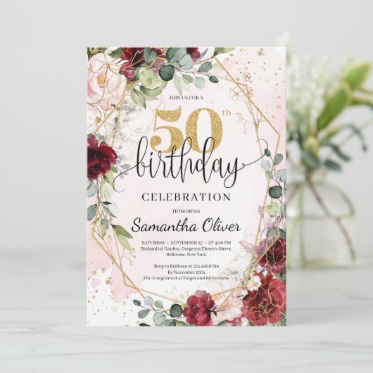 Bohemisch goudglitter 50ste verjaardag kaart (Staand voorkant)