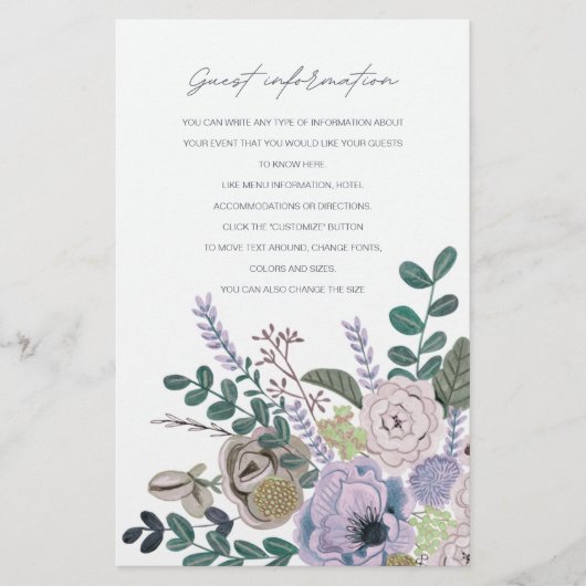 Bohemisch grijs en lavender Flowers gastinformatie (Voorkant)