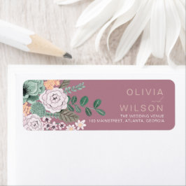 Bohemisch groen en Mauve Chic Floral Flowers Etiket