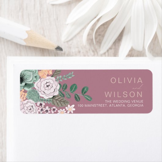 Bohemisch groen en Mauve Chic Floral Flowers Etiket (Insitu)