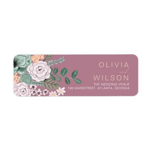 Bohemisch groen en Mauve Chic Floral Flowers Etiket (Voorkant)