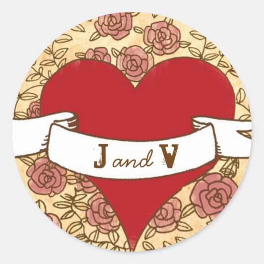 Bohemisch hart, Rozen, vogels en banenhuwelijk Ronde Sticker (Voorkant)