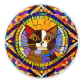 Bohemisch kat -  stijlvolle, kleurrijke mozaïek keramische knop (Voorkant)