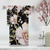 bohemisch oogbolroze bloemen donkerbloem bad handdoek