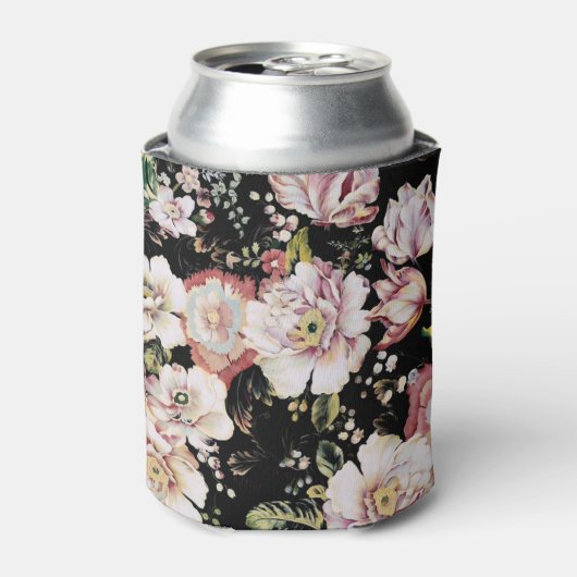 bohemisch oogbolroze bloemen donkerbloem blikjeskoeler (Blikje Voorkant)