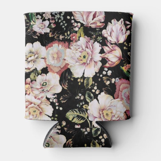 bohemisch oogbolroze bloemen donkerbloem blikjeskoeler (Voorkant)