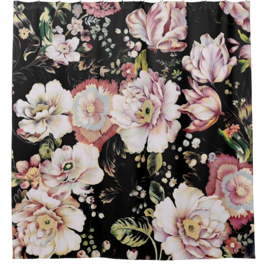 bohemisch oogbolroze bloemen donkerbloem douchegordijn