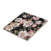 bohemisch oogbolroze bloemen donkerbloem tegeltje (Zijkant)