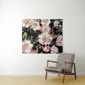 bohemisch oogbolroze bloemen donkerbloem wandkleed (In Situ (horizontaal))