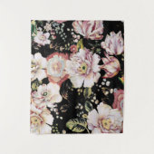 bohemisch oogbolroze bloemen donkerbloem wandkleed (Voorkant)