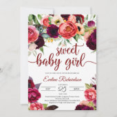Bohemisch prachtig boho bogundy floral baby shower kaart (Voorkant)