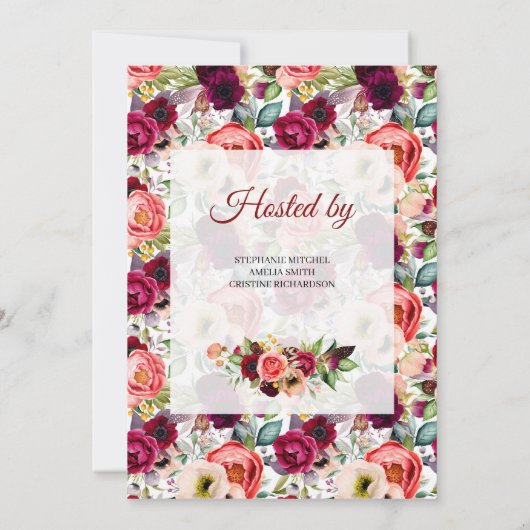 Bohemisch prachtig boho bogundy floral baby shower kaart (Achterkant)