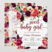 Bohemisch prachtig boho bogundy floral baby shower kaart (Voorkant / Achterkant)