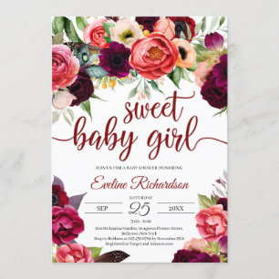 Bohemisch prachtig boho bogundy floral baby shower kaart