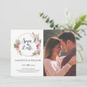 Bohemisch Roos met foto-kaart op datum Save The Date (Staand voorkant)