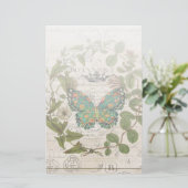 bohemisch schrift franse botanische vlinder briefpapier (Staand voorkant)