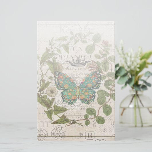bohemisch schrift franse botanische vlinder briefpapier (Staand voorkant)