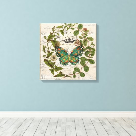bohemisch schrift franse botanische vlinder canvas afdruk (Insitu (Houten vloer))
