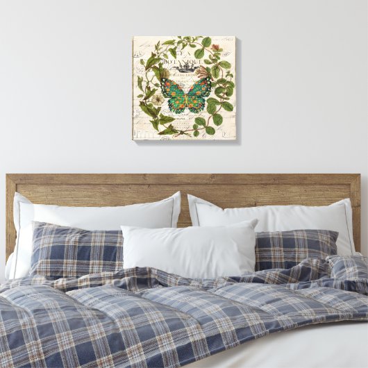 bohemisch schrift franse botanische vlinder canvas afdruk (Insitu (Slaapkamer))