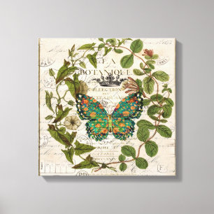 bohemisch schrift franse botanische vlinder canvas afdruk