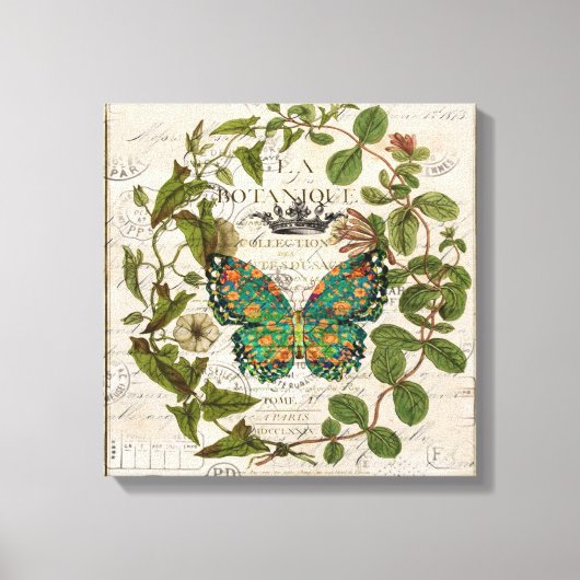 bohemisch schrift franse botanische vlinder canvas afdruk (Voorkant)