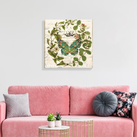 bohemisch schrift franse botanische vlinder canvas afdruk (Insitu (Woonkamer))