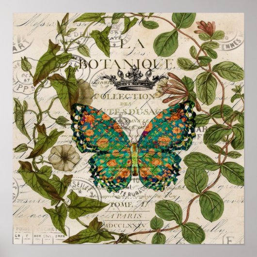 bohemisch schrift franse botanische vlinder poster (Voorkant)
