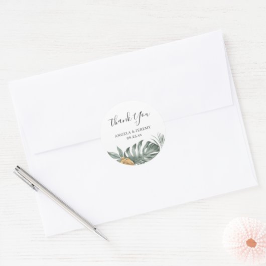 Bohemisch tropisch monstera leves Bedankt Classi Ronde Sticker (Envelop)