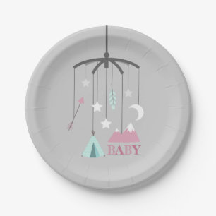 Bohemisch Wieg Mobiel Moderne Baby shower Roze Papieren Bordje
