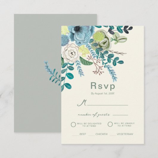 Bohemisch Zee Groenen Chic Floral Flowers Uitnodig Kaart (Voorkant / Achterkant)