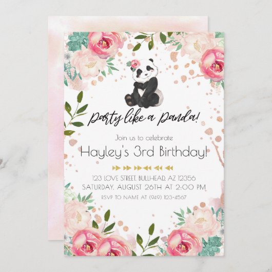 Bohemische bloemen als een Panda-dag Kaart (Voorkant / Achterkant)