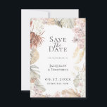 Bohemische botanische Lijst sparen de datum Aankondiging<br><div class="desc">Elegant bohemian chic gedroogd bloemen en lijst,  Wedding Save the Date Kaart. Lijst heeft een trendy neutraal kleurenpalet met gedroogde palmschijfjes,  rozen,  orchideeën en pampasgras. De achterzijde van de kaart wordt getoond in stevig verbrande oranje kleur.</div>